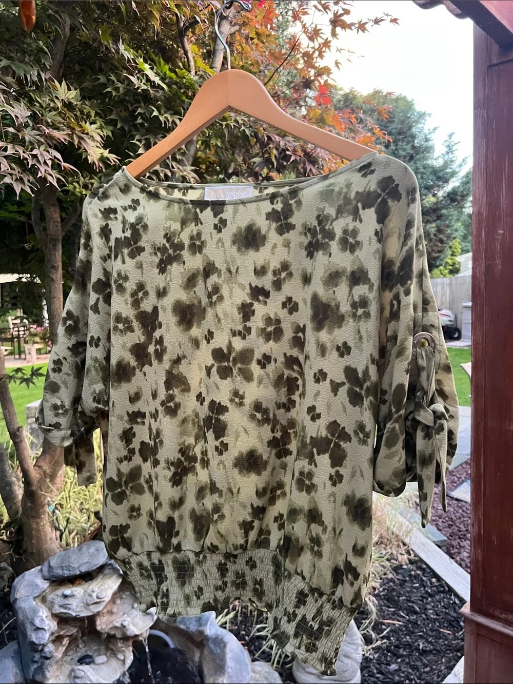 Michael Kors Olive Green Floral-Print Tunic Top